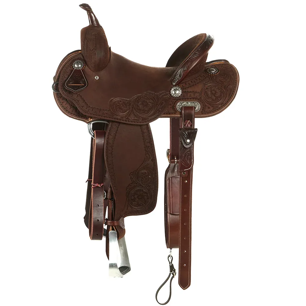 Burns Saddlery 1430MDX Chocolate Roughout Tooled 14in Barrel Saddle - Image 2