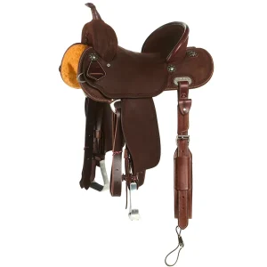 Burns Saddlery 14inch 30HDX Chocolate Roughout Rope Border Barrel Saddle