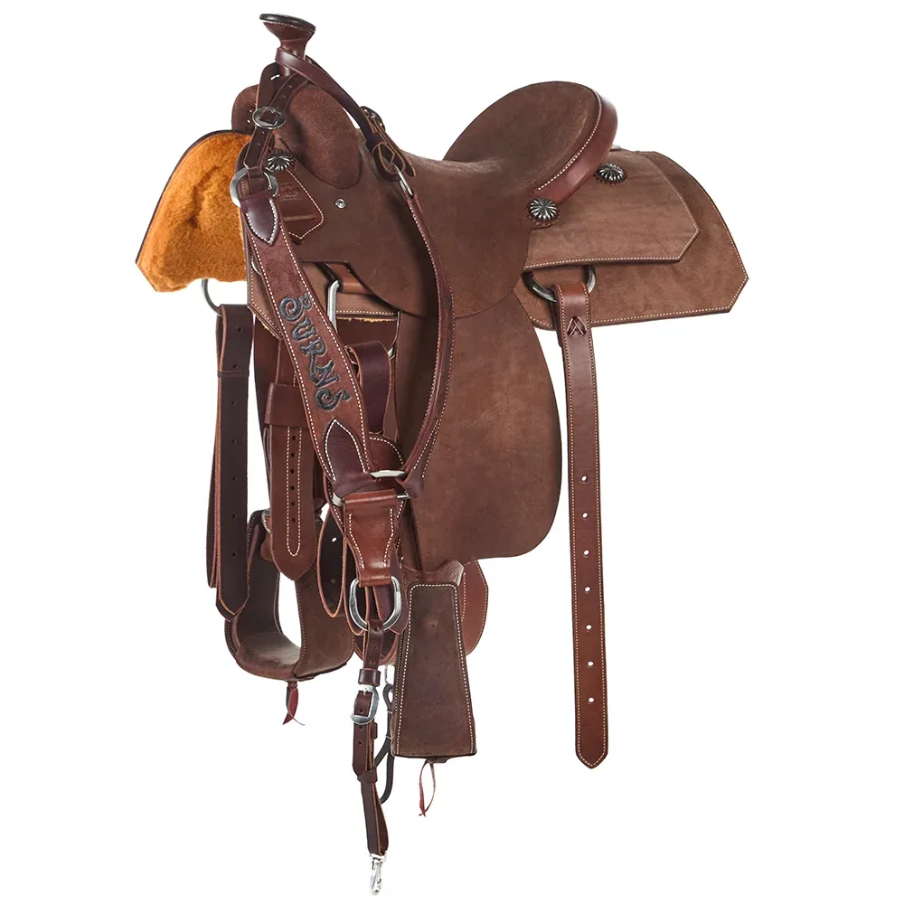 Burns Saddlery Chocolate Roughout 15in Team Roping Saddle