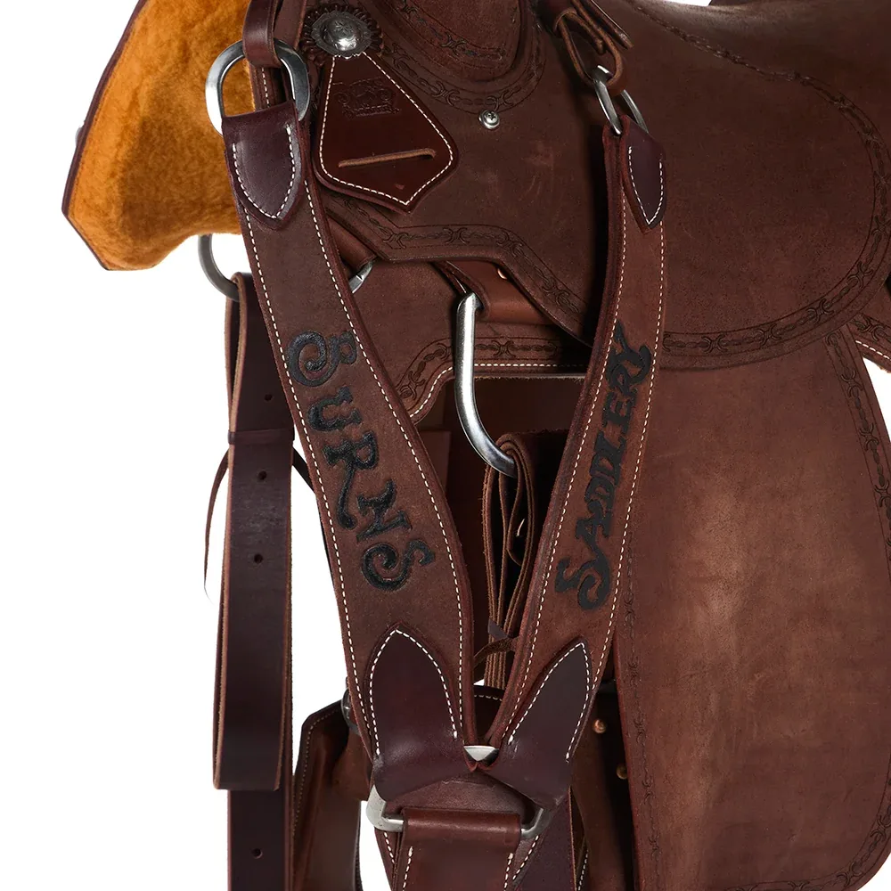 Burns Saddlery Chocolate Roughout Barbed Wire Border 16in Team Roping Saddle - Image 2
