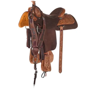 Burns Saddlery Chocolate Two-Tone Floral Tooled 15.5in Team Roping Saddle