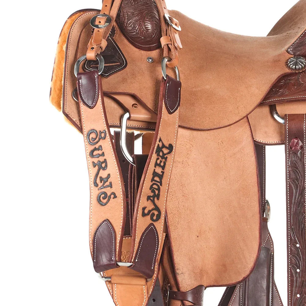 Burns Saddlery Roughout Two-Tone 1/4 Floral Tooled 14.5 Team Roping Saddle - Image 2