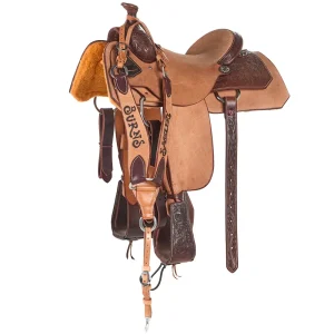 Burns Saddlery Roughout Two-Tone 1/4 Floral Tooled 14.5 Team Roping Saddle