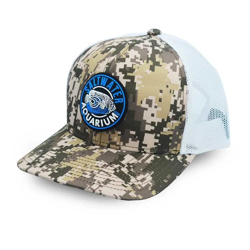 Camo/White Trucker Rubber Patch Hat (L/XL) - SaltwaterAquarium.com