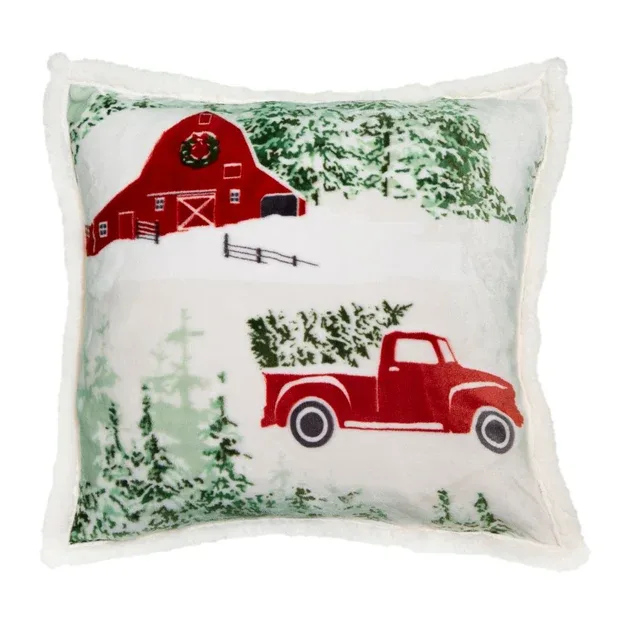Carstens Christmas Barn/Truck Sherpa Pillow