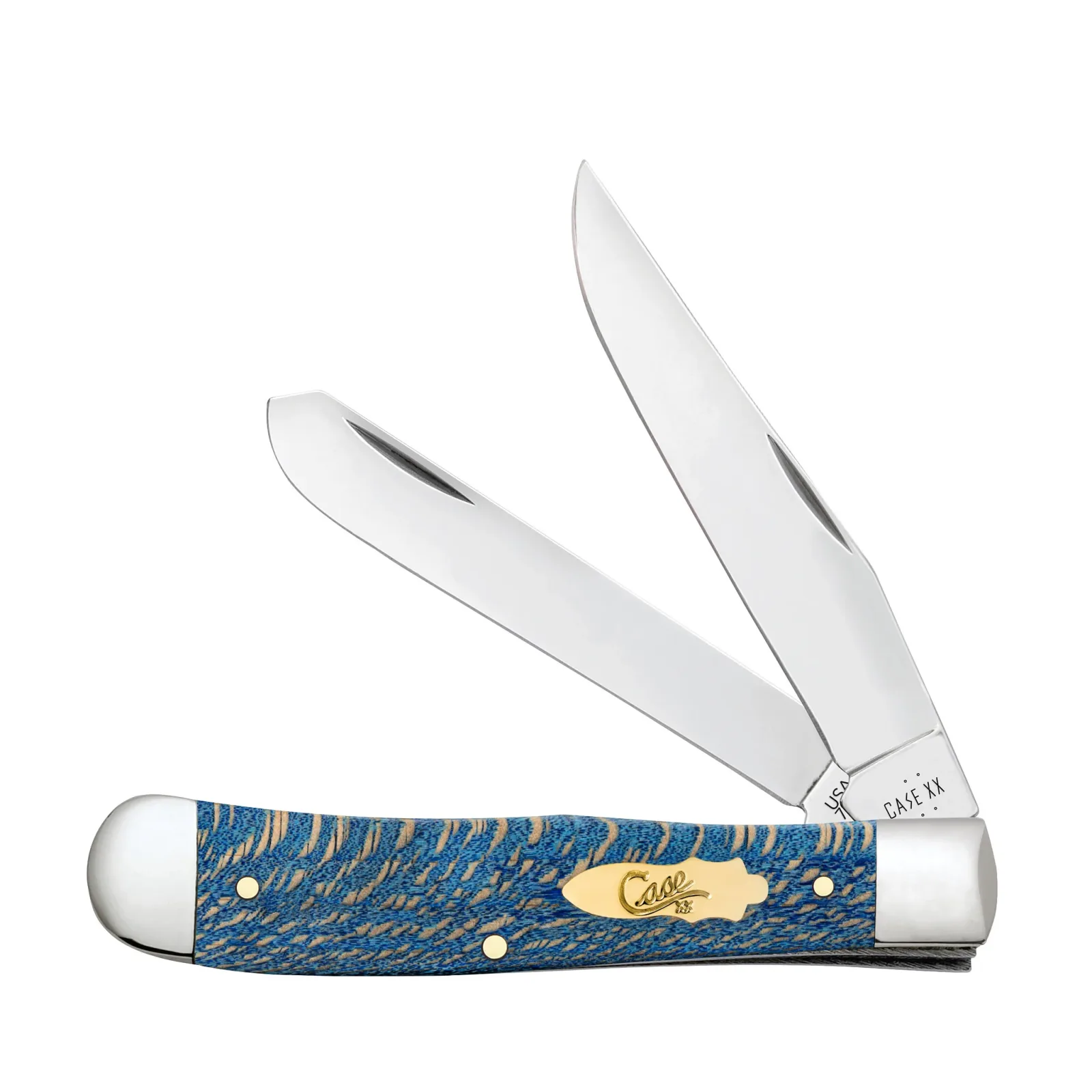 Case Knives Smooth Blue Sycamore Wood Trapper Knife