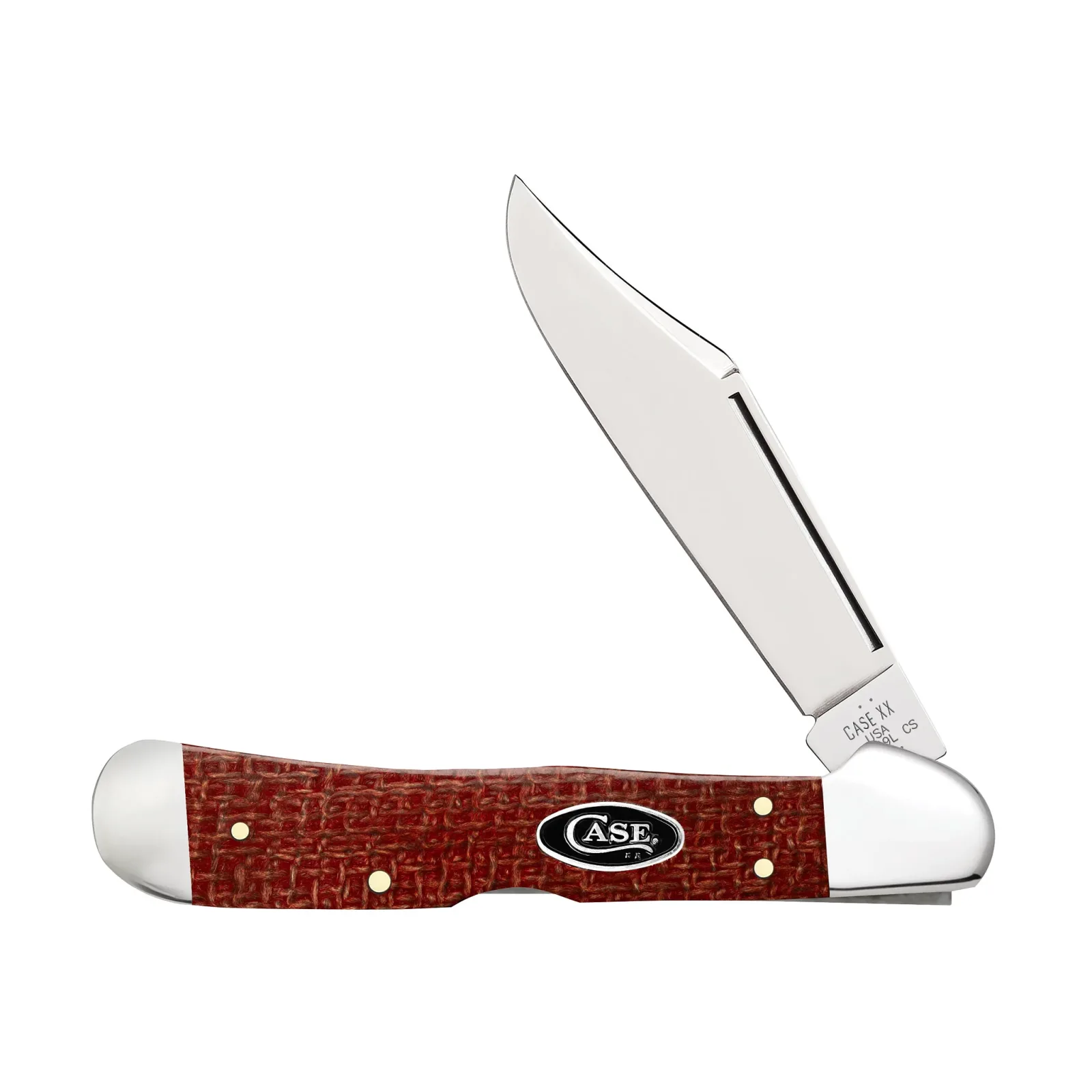 Case Knives Smooth Dark Red Burlap Micarta CS CopperLock Knife