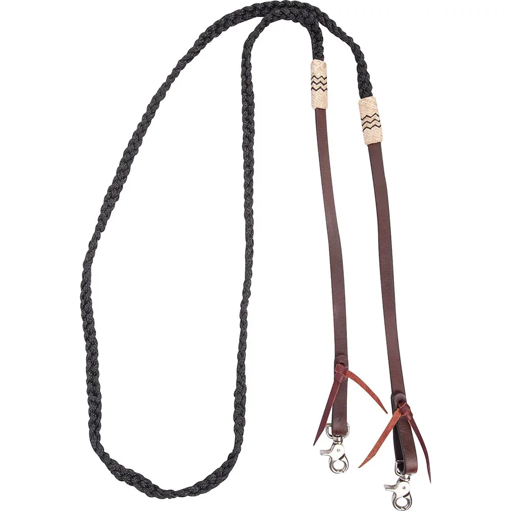Cashel Company Black Braided Roping Rein with Rawhide Accents