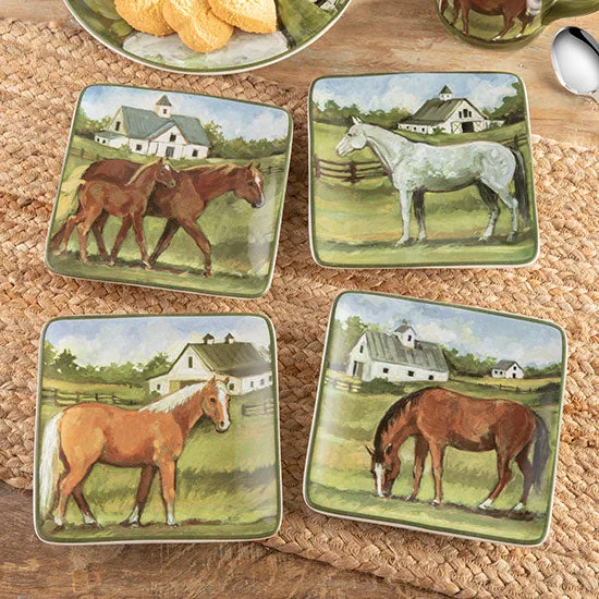 Certified International Corp York Stables Canape Plates Set of 4