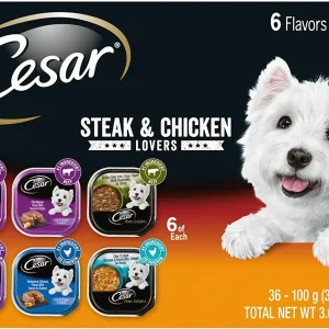 Cesar Canine Cuisine Steak and Chicken Multi-Pack Wet Dog Food - 3.5 oz - Case of 36