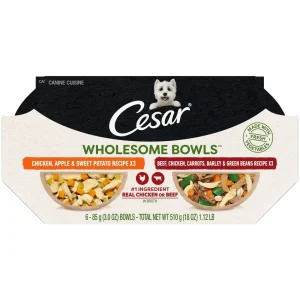 Cesar Wholesome Bowls Beef, Beans, Carrots, Chicken Apple Sweet Potato Multi-Pack Wet Dog Food - 2/6 Pack