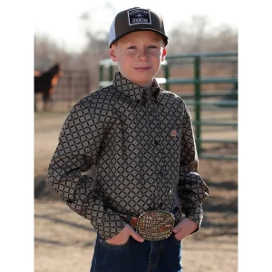 Cinch Boys Black Print Button Shirt