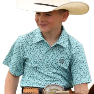 Cinch Boy's Blue Cowboy Print Shirt