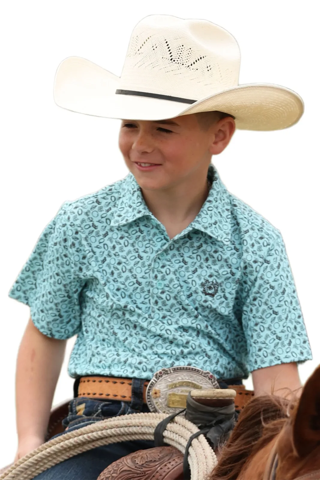 Cinch Boy's Blue Cowboy Print Shirt