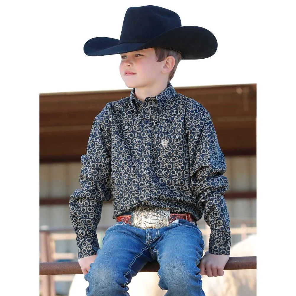 Cinch Boys Navy Rope Print Button Shirt
