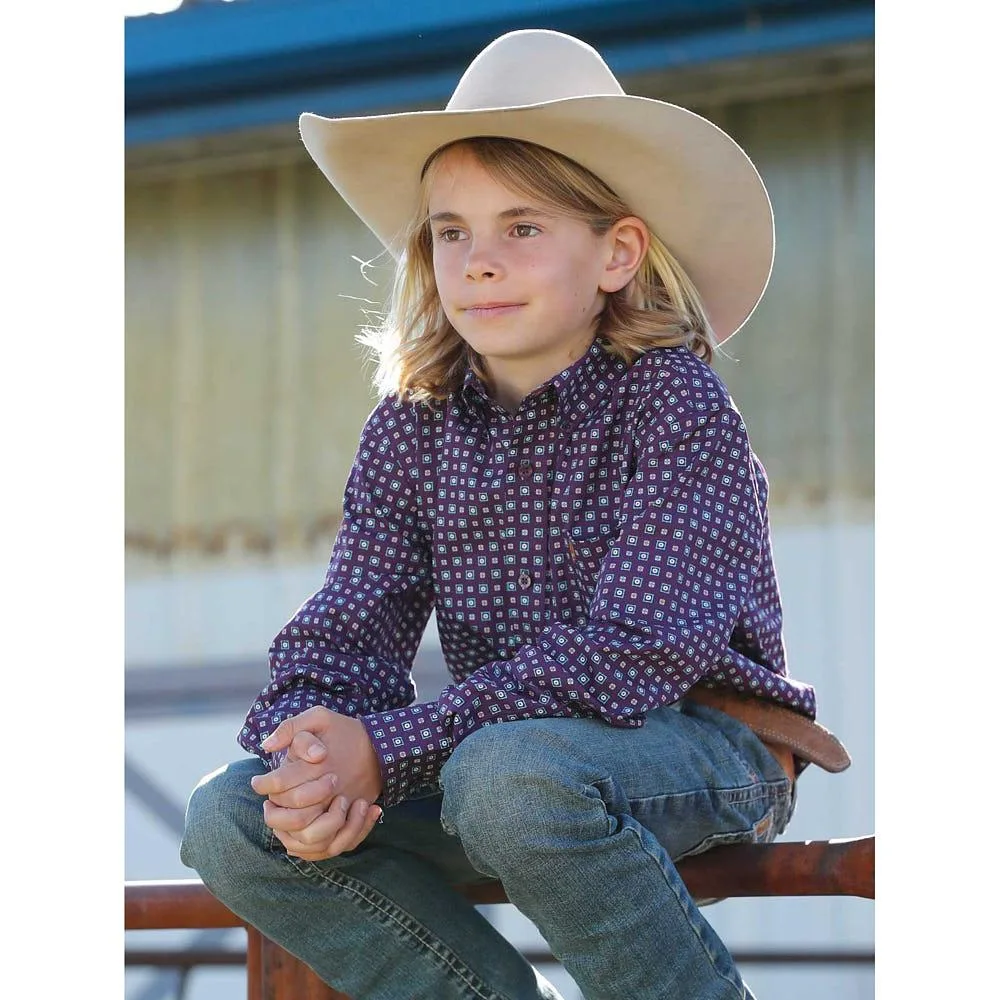 Cinch Boy's Purple Square Print Shirt