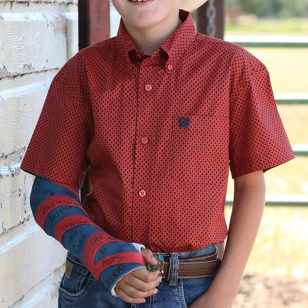 Cinch Boy's Red Print Long Sleeve Button Shirt