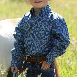 Cinch Boy's Toddler Blue Print Long Sleeve Button Shirt