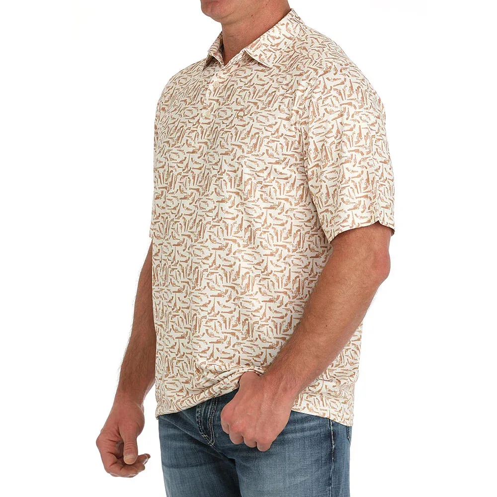Cinch Mens ArenaFlex Cream Gun Print Polo - Image 2