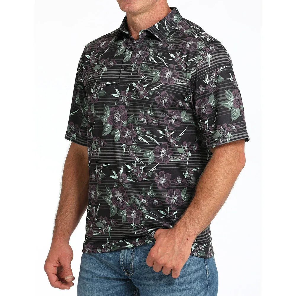 Cinch Men's Black Floral Short Sleeve Polo - Image 2