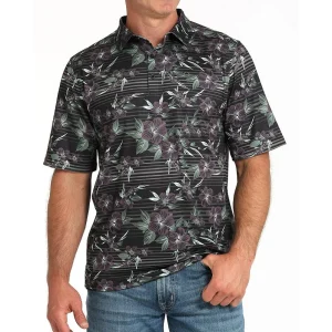 Cinch Men's Black Floral Short Sleeve Polo