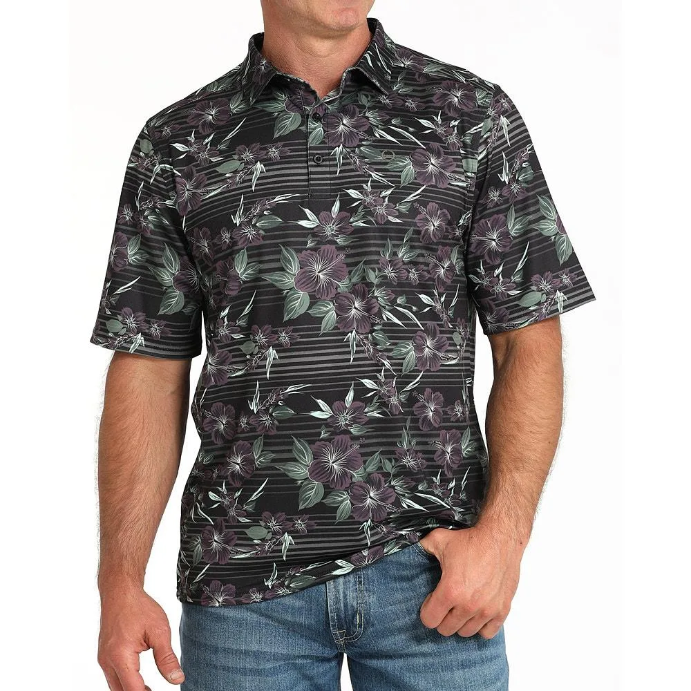 Cinch Men's Black Floral Short Sleeve Polo