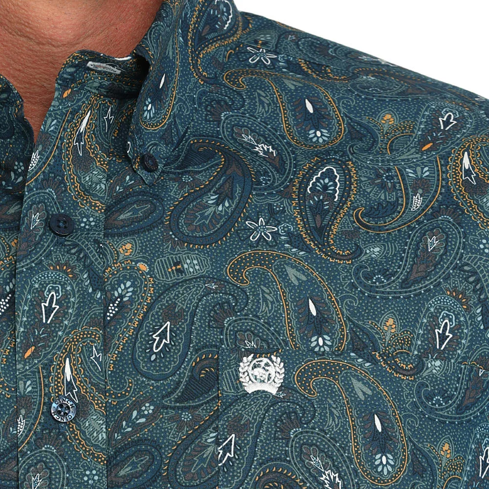 Cinch Mens Blue Paisley Print Classic Fit Long Sleeve Button Down Shirt - Image 2