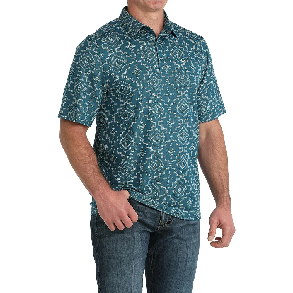 Cinch Men's Blue Print Short Sleeve ArenaFlex Polo - Image 2