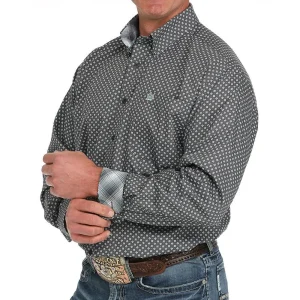 Cinch Mens Grey Geo Print Long Sleeve Button Down Shirt