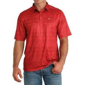Cinch Men's Red Aztec Print Polo