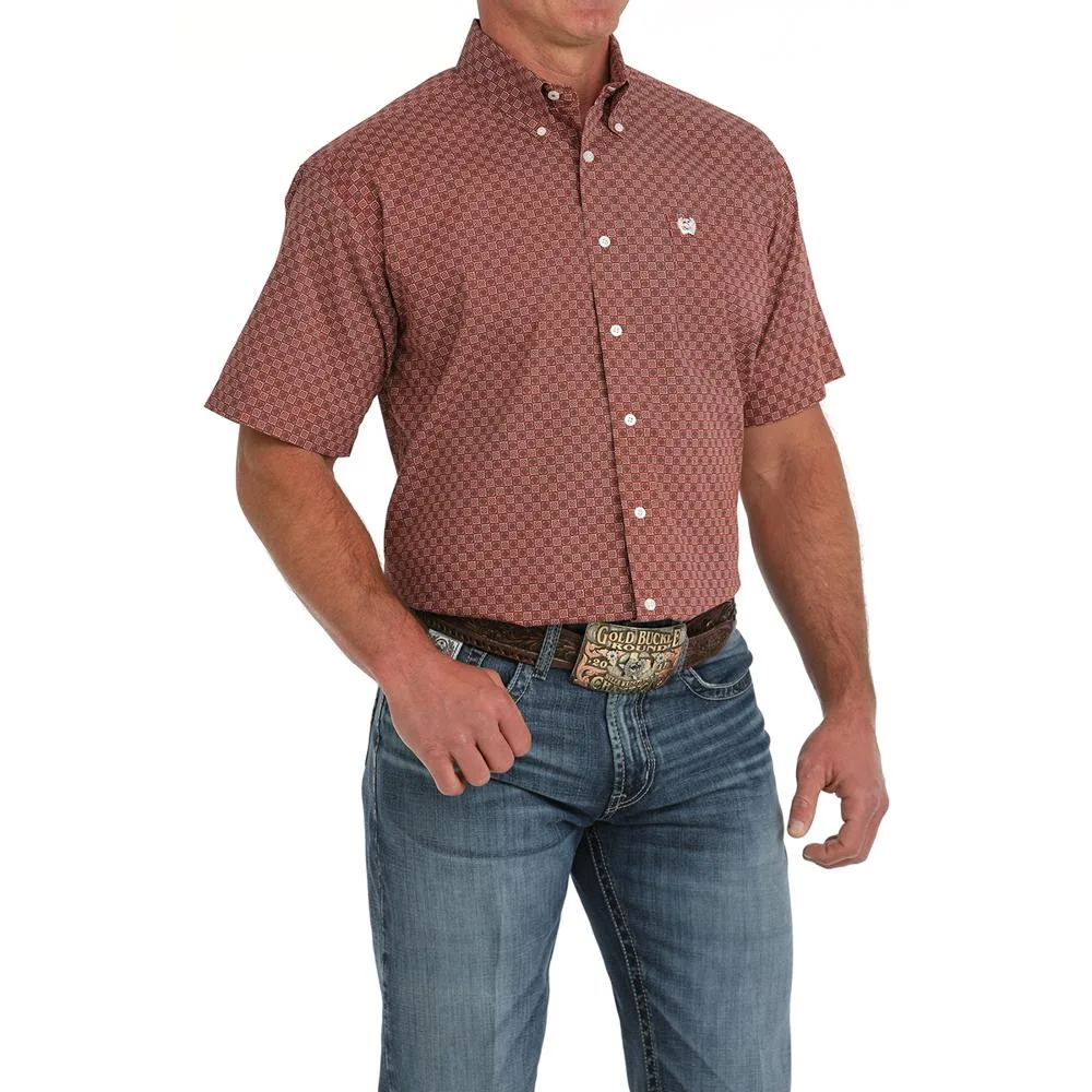 Cinch Mens Red Print Classic Short Sleeve Button Down Shirt - Image 2
