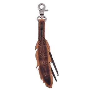 Circle Y Saddlery Leather Charm Dark Tooled Feather