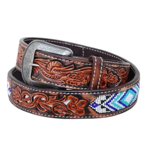 Circle Y Saddlery Men's Blue Diamond Inlay Belt