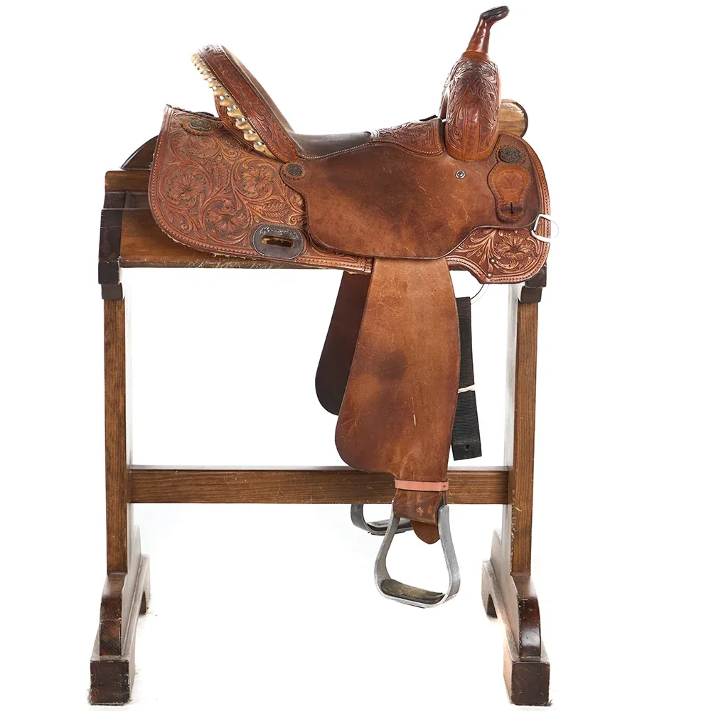 Circle Y Saddlery Used 14.5in 1/2 Acorn Tooled Barrel Saddle - Image 2