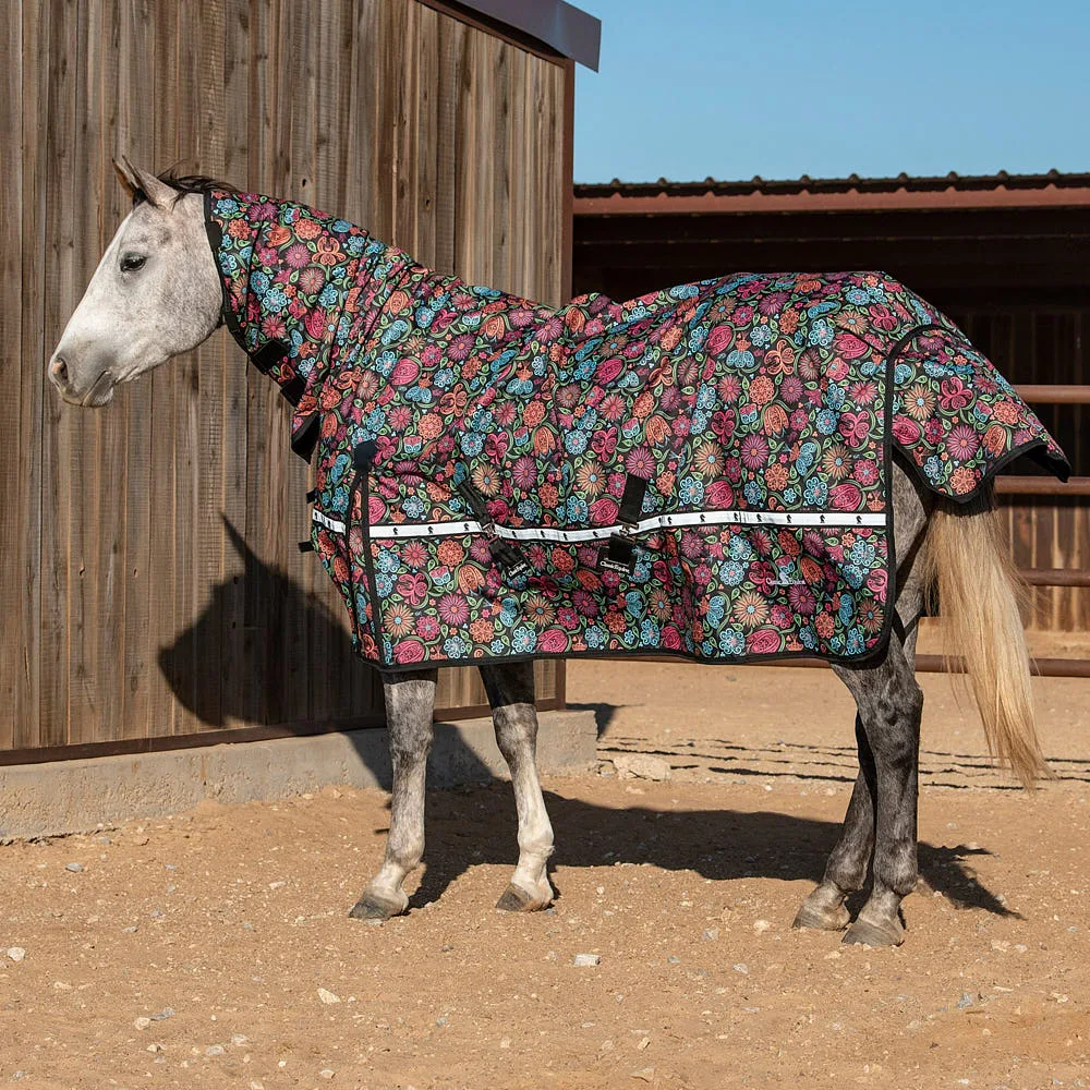 Classic Neon Flower 5k Trainer Hooded Winter Horse Blanket - Image 2