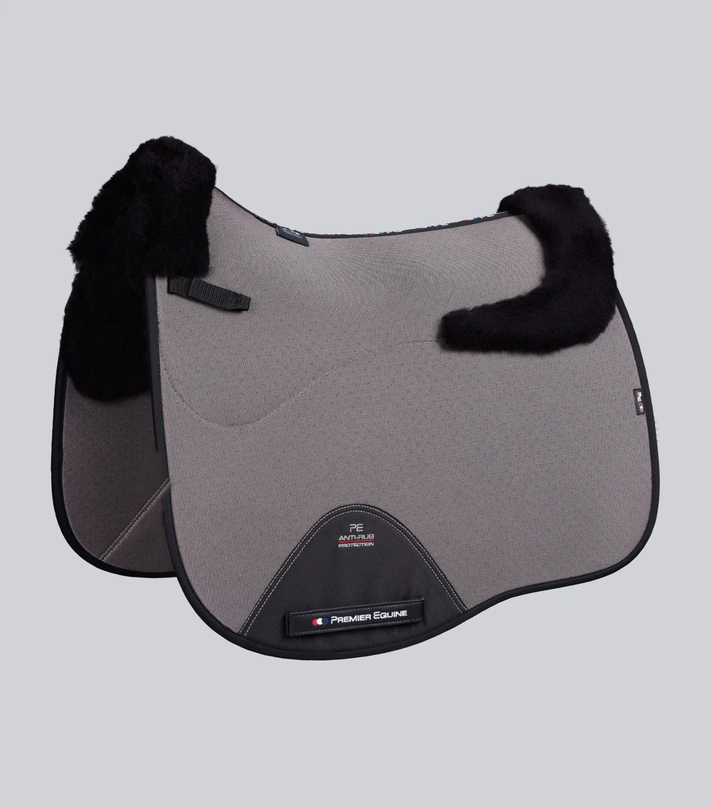 Close Contact Airtechnology Shockproof Wool Saddle Pad - Dressage Square Grey/Black Wool