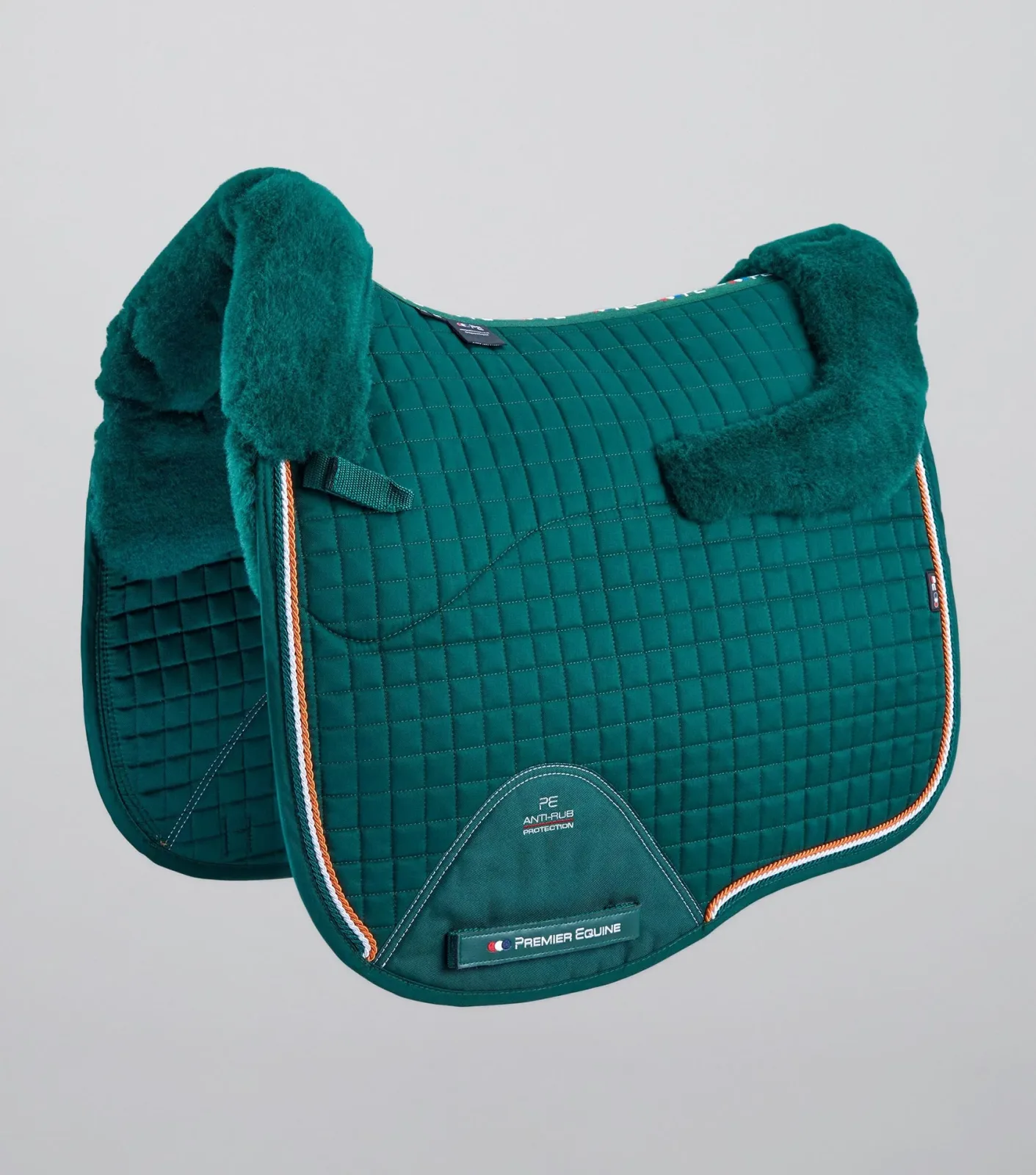 Close Contact Merino Wool European Saddle Pad - Dressage Square Green/Green Wool