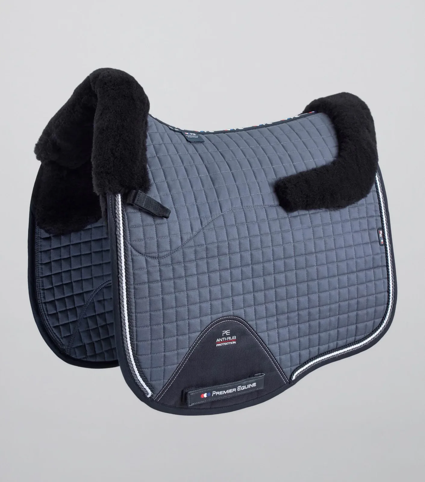 Close Contact Merino Wool European Saddle Pad - Dressage Square Grey/Black Wool