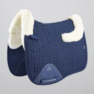 Close Contact Merino Wool European Saddle Pad - Dressage Square Navy/Natural Wool