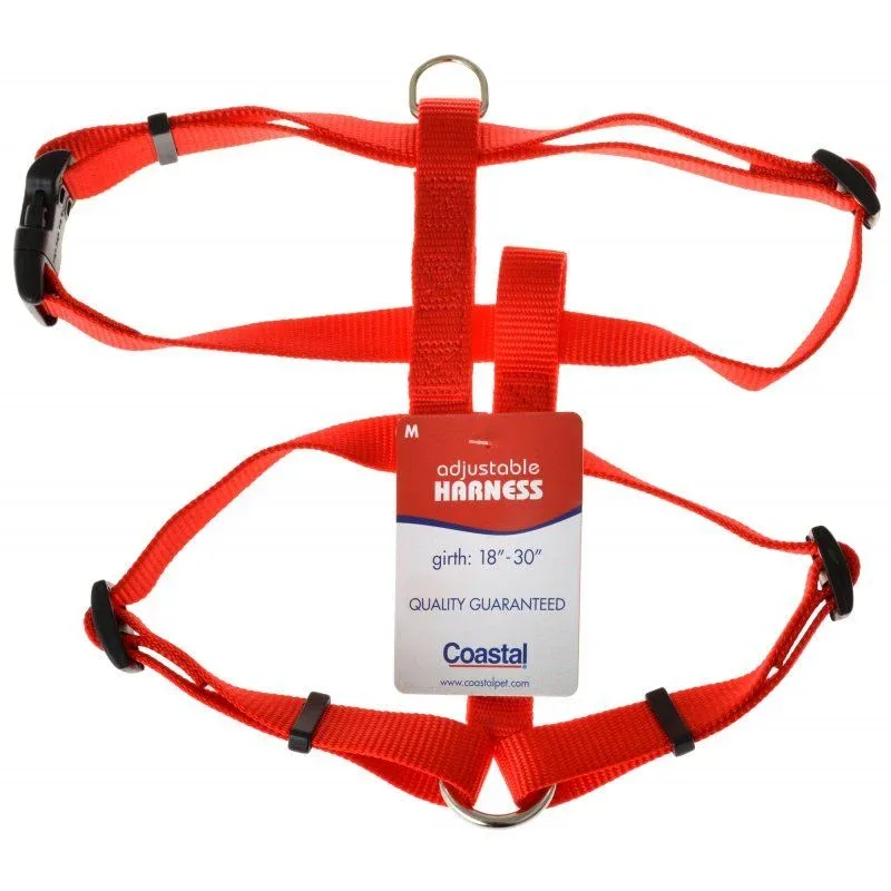 Coastal Pet Nylon Adjustable Harness - Red - Medium (Girth Size 18"-30")