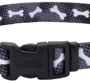 Coastal Pet Styles Nylon Adjustable Dog Collar Black Bones 1"W x 18-26" L