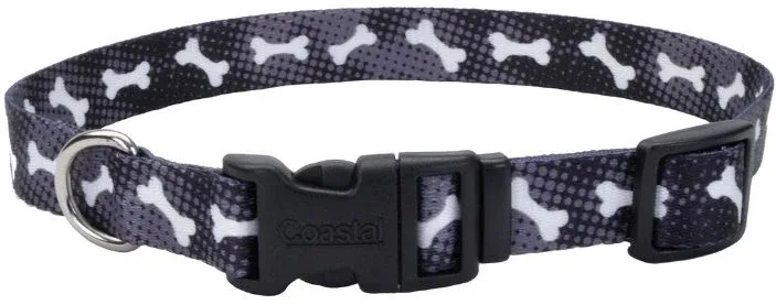 Coastal Pet Styles Nylon Adjustable Dog Collar Black Bones 1"W x 18-26" L