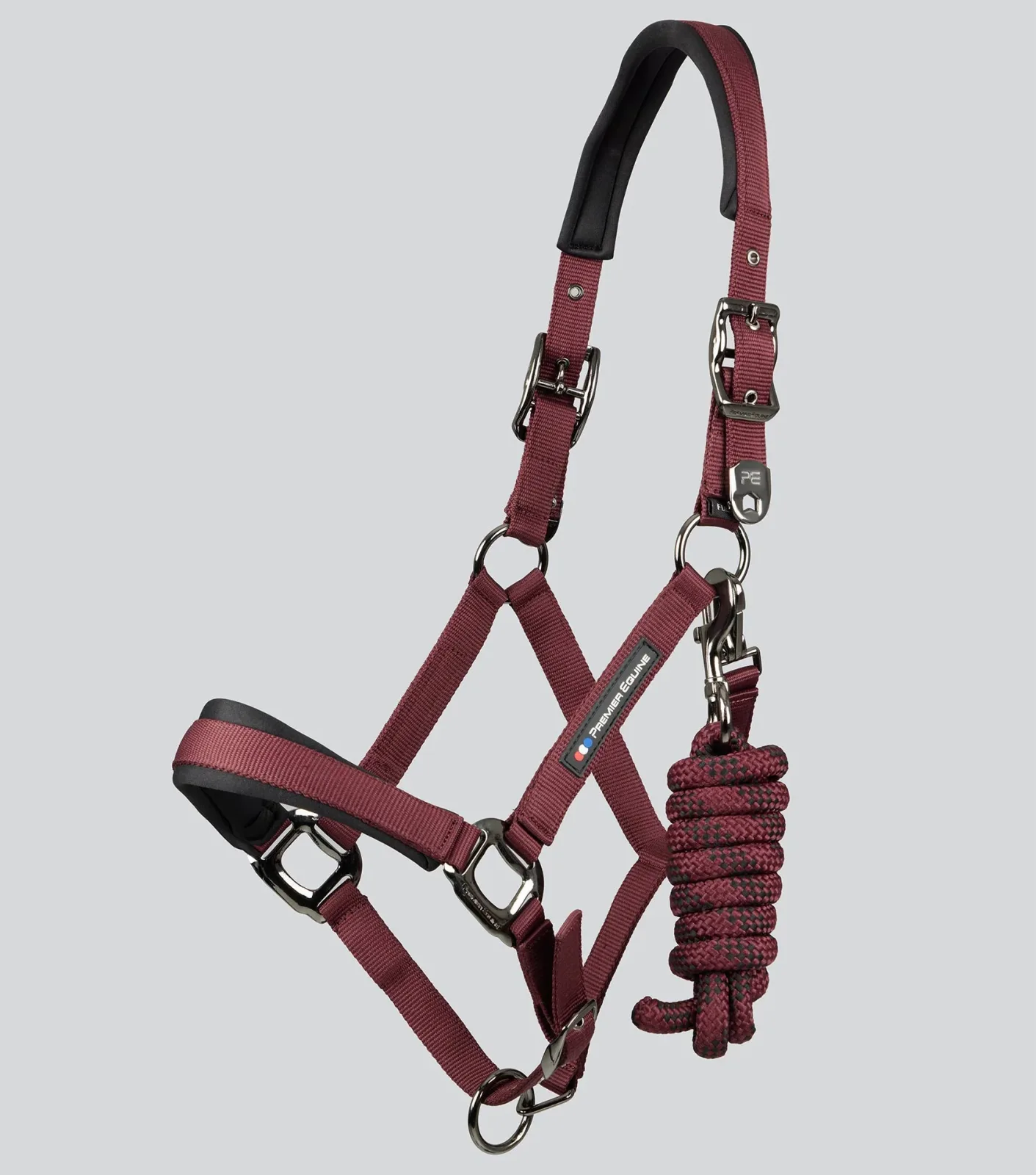 Corda Padded Head Collar with Lead Rope Burgundy - Image 2