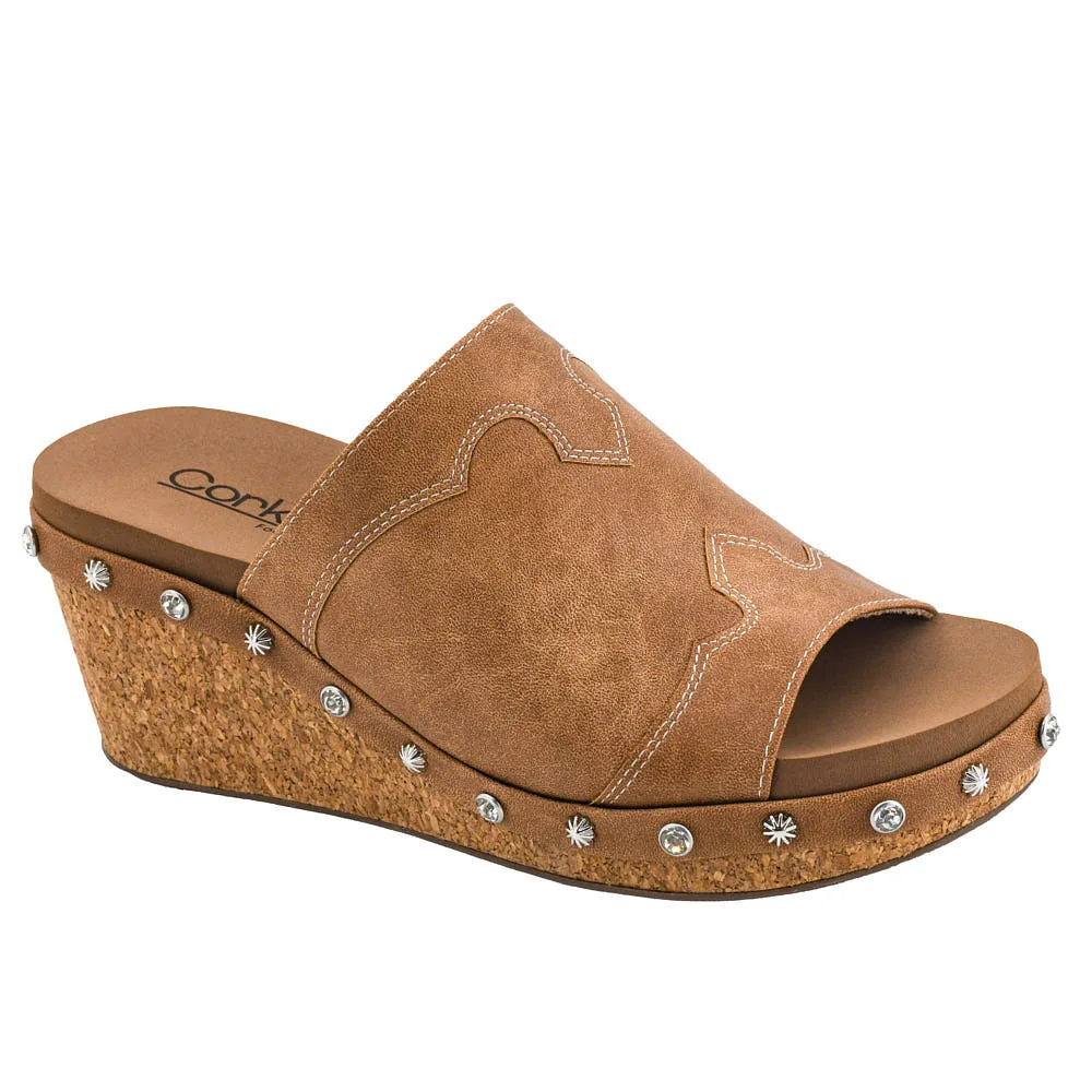 Corkys Footwear Women's Actin Up Cognac Wedge Sandal
