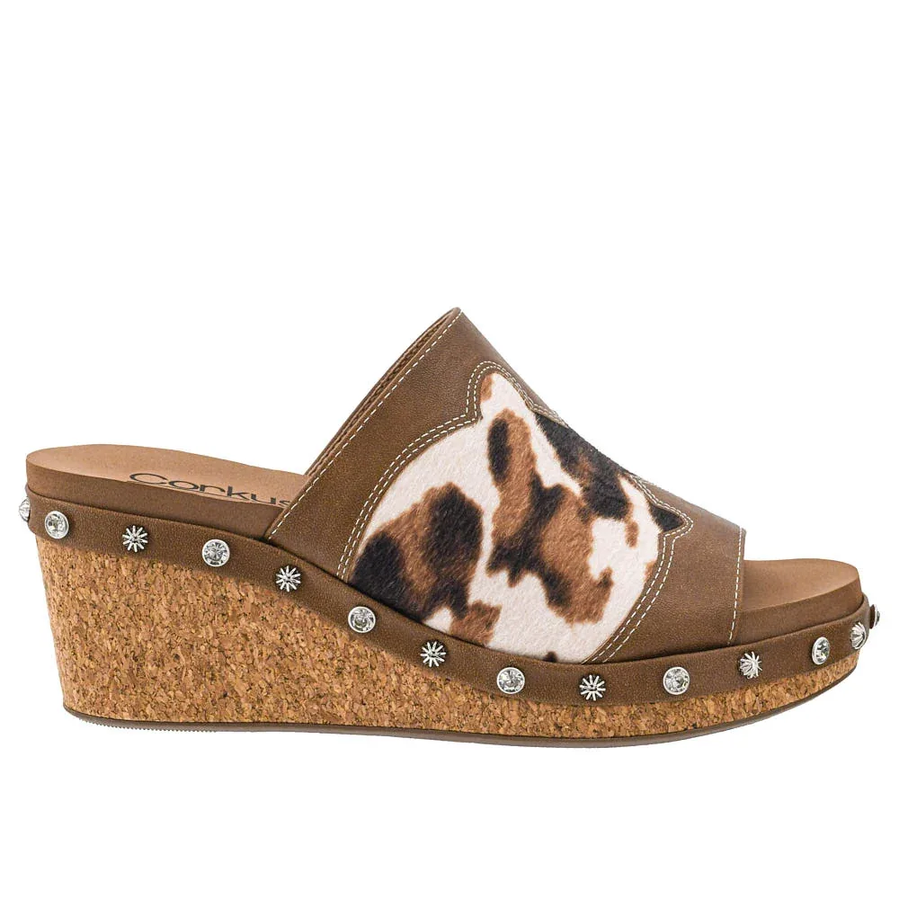 Corkys Footwear Women's Actin Up Cow Combo Wedge Sandal - Image 2