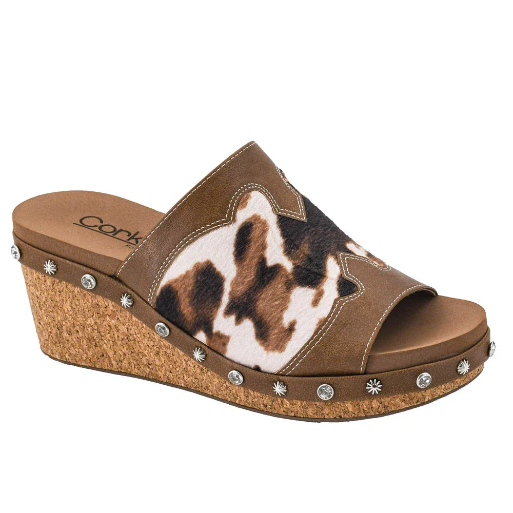 Corkys Footwear Women's Actin Up Cow Combo Wedge Sandal