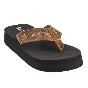 Corkys Footwear Women's Brown Overboard Saddle Stitched Sandal