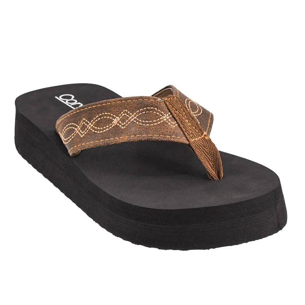 Corkys Footwear Women's Brown Overboard Saddle Stitched Sandal