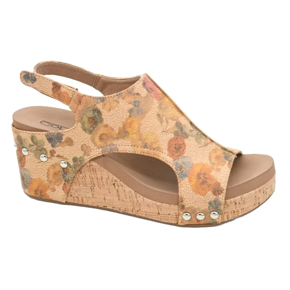 Corkys Footwear Womens Carley Camel Washed Wedge Sandal