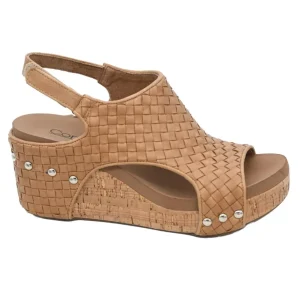 Corkys Footwear Womens Carley Caramel Woven Wedge Sandal